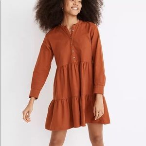 Madewell Flannel Button- Placket Tiered Mini Dress